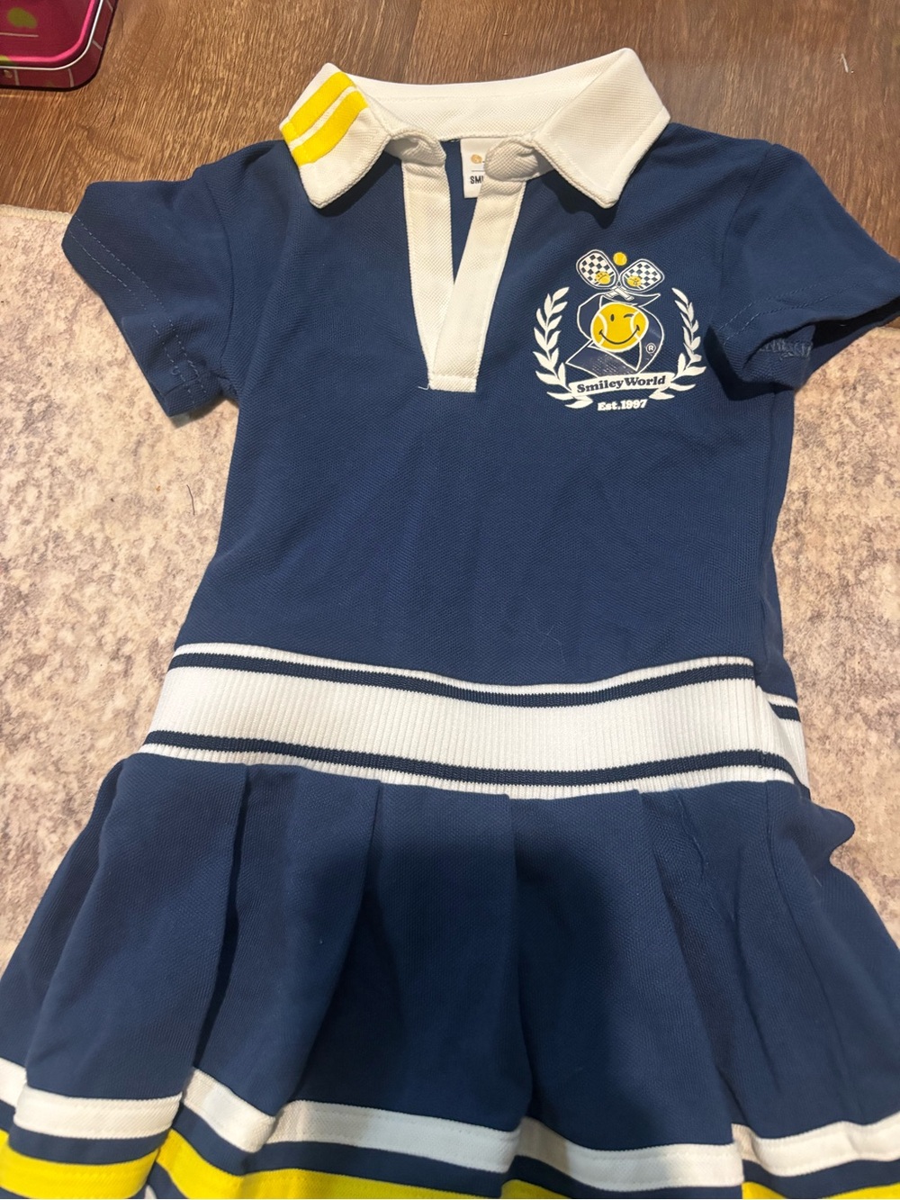 Girls' Navy Polo Dress with Yellow Accents- Mia Belle girls smiley world 2t/3t